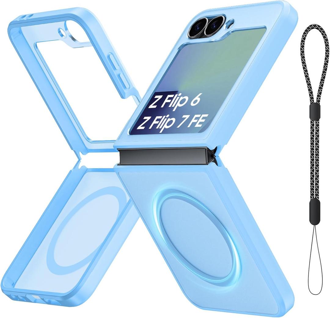 Magnetic Case for Galaxy Z Flip 7 FE/Galaxy Z Flip 6, Compatible with MagSafe [No Screen Protector] Slim Translucent Matte Shockproof Phone Case for Samsung Flip7 FE/ Flip6 (Far Peak Blue)