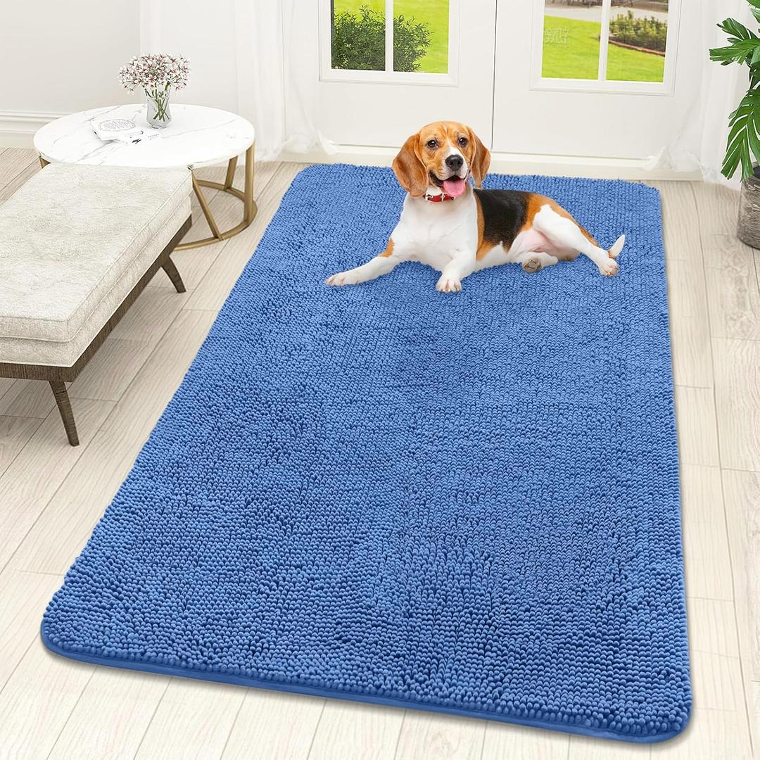 OLANLY Dog Door Mat for Muddy Paws 59x32, Absorbs Moisture and Dirt, Absorbent Non-Slip Washable Doormat, Quick Dry Chenille Mud Mat, Entry Indoor Entryway Carpet for Inside Floor, Cornflower Blue
