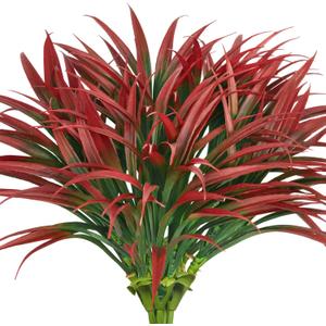 Ouddy Decor 20 Pcs Fake Outdoor Plants Artificial Grass Greenery Stems Faux Plastic Plants UV Resistant for Fall Indoor Outside Garden Hanging Planter Pathway Porch Patio Window Box Home Decor, Red