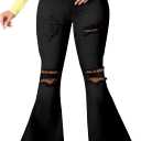 70s Bell Bottom Jeans for Women Elastic High Waisted Raw Hem Denim Pants Classic Vintage Flared Jeans (X-Large, Black)