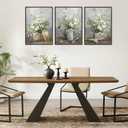 2 x 3pcs Country Daisies Poster Wall Art Countryside Flower Painting Picture Wall Decor Farmhouse Still Life Basket Poster Print Artwork for Bathroom Bedroom Home Decoration 16x24in Unframed