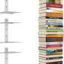 Invisible Floating Bookshelves for Wall, 6 Tier Vertical Spine Book Tower, Heavy Duty Floating Book Shelves Metal Book Organizers for Home Office, Pack of 3(White)