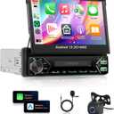 Android 13 2G 64G Single Din Car Stereo with Wireless Carplay Android Auto (Manual) 7 Inch Flip Out Touchscreen Car Radio 5.0 Bluetooth MirrorLink Backup Camera/USB/AUX Type-C/RDS/FM/WiFi/EQ