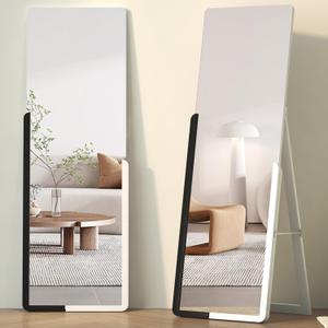 Vlsrka Full Length Floor Mirror, 63"x20" Standing Full Body Mirror for Bedroom, Simple Modern Large Full Size With Half Wood Frame, Black White