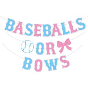 Kitticcino Baseballs or Bows Gender Reveal Banner Boy or Girl Baby Shower Garland Blue or Pink Gender Reveal Party Pregnancy Announcement Decor