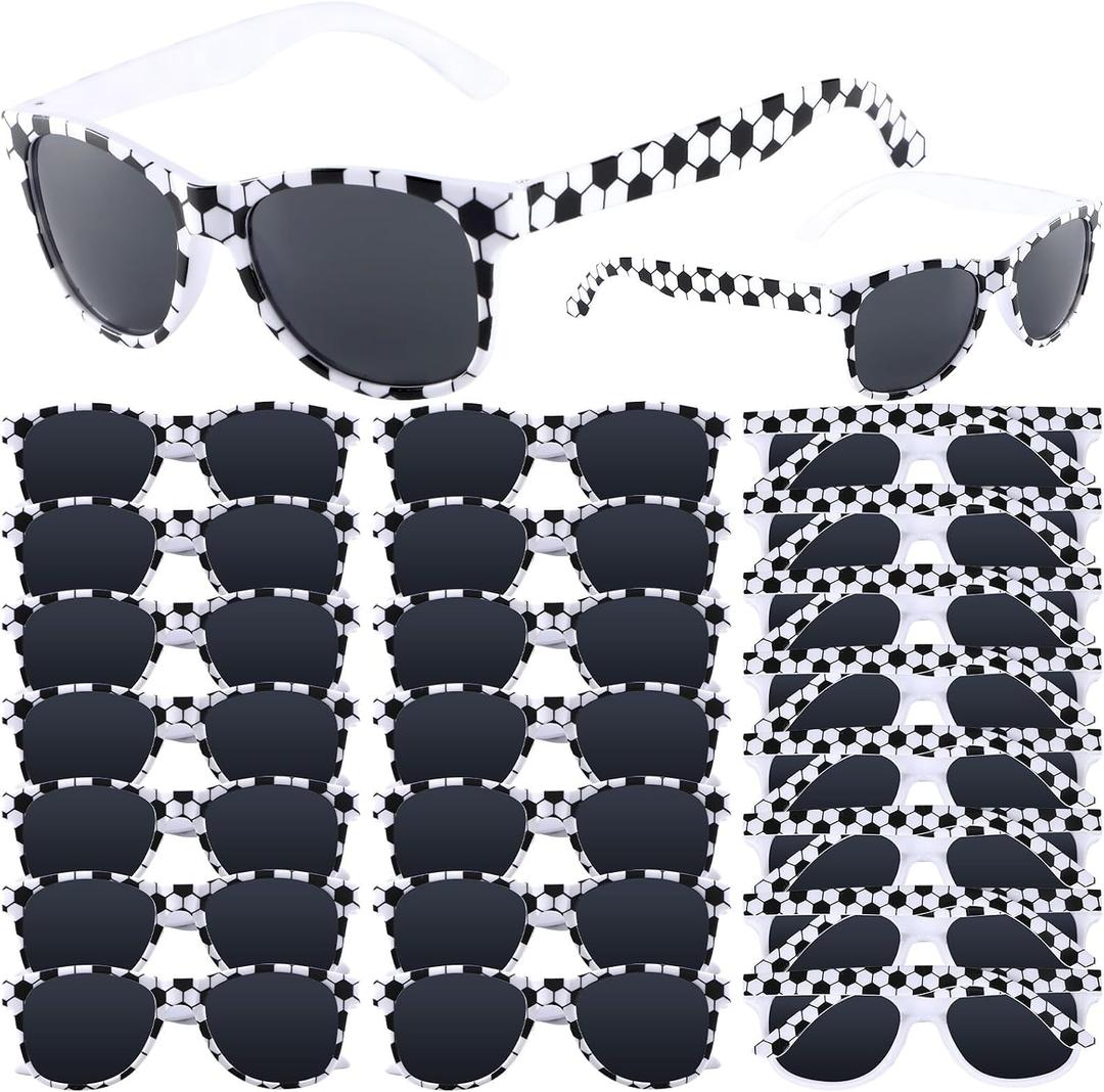 CHUNNIN 16 Pack Soccer Sunglasses White Black Frame Sunglasses Bulk for Soccer Party Favors Sports Plastic Glasses for Team Gifts Birthday Goodie Bags Stuffers Sports Theme Party Supplies Favors