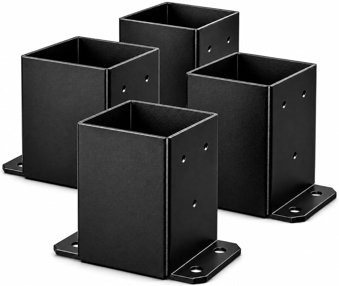 4x4 Post Base, 4x4 Post Bracket 4Pcs, Inner Size 3.6x3.6 inch Fence Post Anchor, Wood Post Brackets for Pavilion Deck Railing Support Deck Base Plate