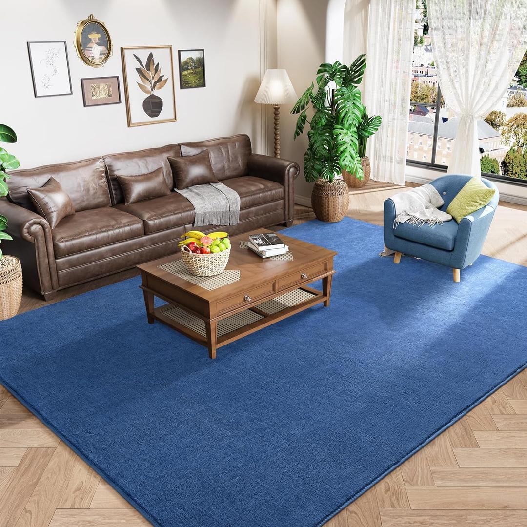 Amearea Modern Area Rugs for Bedroom Living Room, 4x6 Feet Blue Thickened Memory Foam Rug, Fluffy Indoor Washable Rugs Non Slip Minimalist Carpet for Kids Boys Girls Dorm Nursery Room Decor