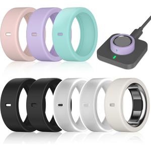 8 Pack Ring Cover Compatible with Oura Ring Gen 4/Oura Ring Gen 3/Oura Ring Gen 3 Horizon, Surport Charging with Cover on, Anti-Scratch Elastic Silicone Ring Protector for Men Women Working Out Gym (2Black+2Clear+Star+Pink+Lightpurple+Green)