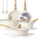 SENSARTE Ceramic Cookware Sets, Pots and Pans Set Non stick, Granite Induction Cookware, Non toxic Healthy Non Stick Kitchen Cooking Set, with Frying Pans Set, PFAS PTFE PFOA PFOS Free,14 Pcs (Medium)