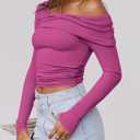 ANRABESS Womens One Off Shoulder Shirts Long Sleeve Slim Fitted Going Out Crop Tops 2025 Fall Outfits Y2K Clothes Hot Pink Small (S)