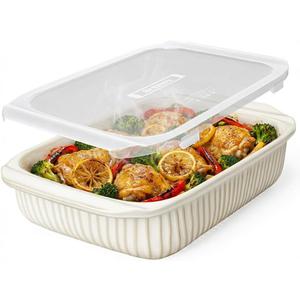 Artena Baking Dish 5.1 Quarts, Casserole Dishes For Oven, Baking Pan With Handles, Lasagna Pan Deep, Large Casserole Dish, Rectangular White Ceramic Bakeware (Baking Dish With Lids)