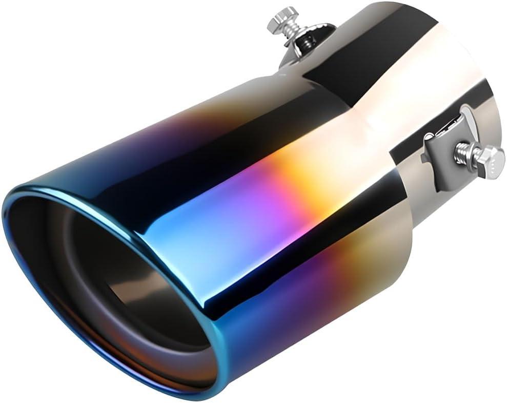 Stainless Steel Car Exhaust Tail Pipe Tip, Universal 2.5" Inlet 3.3" Outlet Chrome-Plated Finish Tailpipe Exhaust Tip, Adjustable Car Modification Tail Throat Tail Pipe for Cars (Blue, Bend)