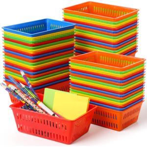 Sherr 60 Pack Classroom Storage Basket Small Plastic Basket for Organizing Crayon Pencil Container Storage Bin Tray Holder for Paper Shelf Back to School Office Supply 6.1"l x 4.3"w x 2.4"h (Colorful)