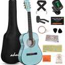ADM Beginner Acoustic Classical Guitar 36 Inch Nylon Strings Wooden Guitar Bundle Kit for Kid Boy Girl Student Youth Guitarra Online Lessons with Gig Bag, Strap, Tuner, Strings, Picks, Socal Green