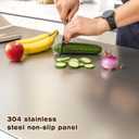RZMY 304 Stainless Steel Chopping Board with Lip, 35.4"L x 22.8"W Steel Cutting Board with Rolling Pin, Noodle Board Pastry Board Kneading Dough Board for Kitchen Restaurant
