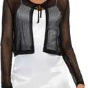 Women's Open Front Bolero Shrug Lightweight Knit Hollow Out Cropped Cardigan (White)