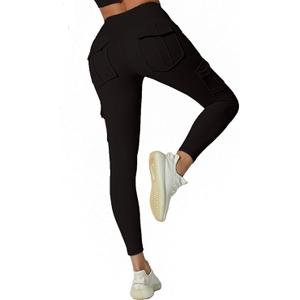 JEGGE High Waist Yoga Leggings with 4 Pockets,Tummy Control Workout Running 4 Way Stretch Cargo Pocket Leggings S