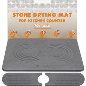 Stone Drying Mat for Kitchen Counter & Faucet mat for kitchen sink  Super Absorbent - Diatomaceous earth dish drying mat - Non-Slip & Eco-Friendly - Quick drying - (19.6" x 15.7") (Dark Gray)