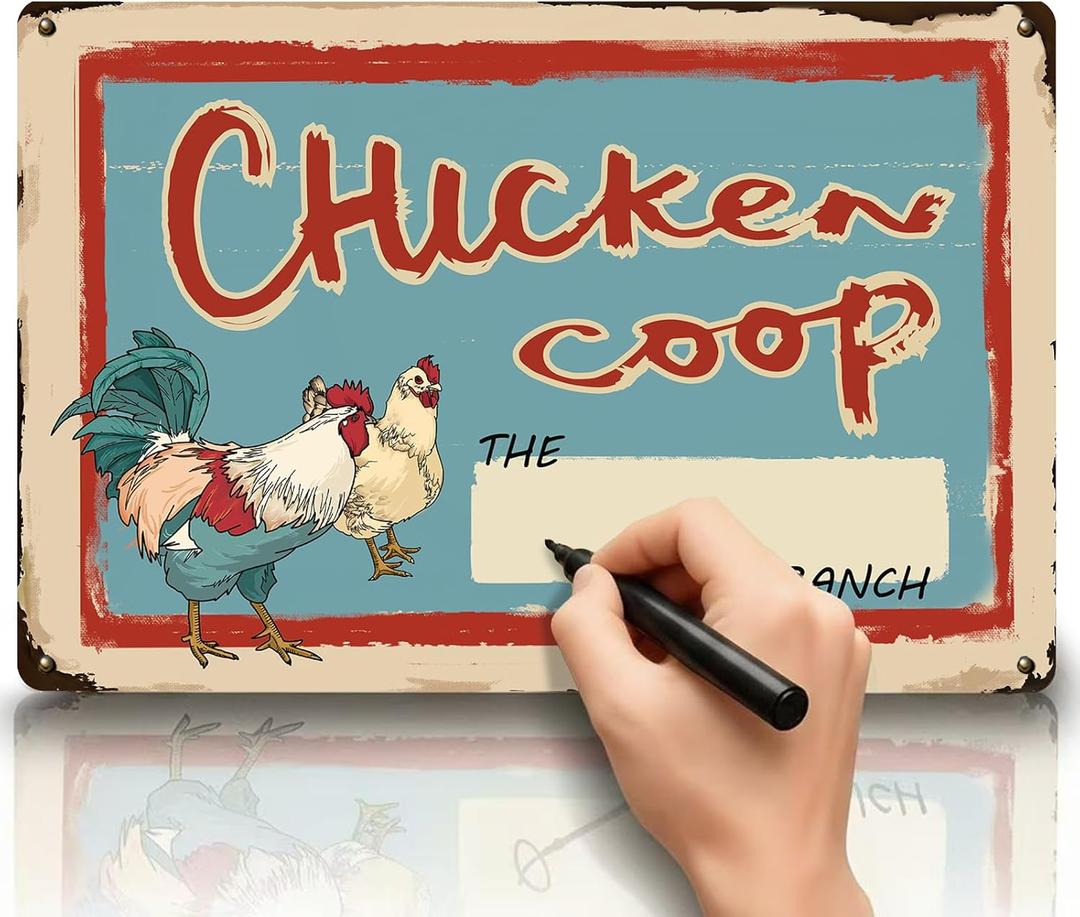 2 x Personalized Gifts for Chicken Lovers  Writable Chicken Coop Sign, Vintage Metal Tin Sign for Outside Fence, Farm Gate or Indoor Wall Decor, Perfect Christmas Decoration 12"X8"