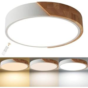 LuFun Flush Mount Ceiling Light, Ceiling Light Fixture Minimalist Wood 30W, Dimmable 3000K/4000K/6500K with Remote, 15.7 inch Modern Light Fixture Ceiling for Kitchen Bedroom Hallway Living Room