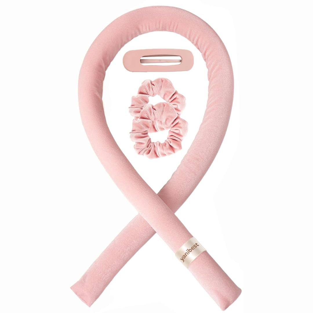 Yanibest Heatless Hair Curler to Sleep in, Overnight Curl Headband for Natural Wavy Curls, No Heat Soft Hair Curler Set with Hair Clip Scrunchies for Styling, No Slip Heatless Curls (Pink)