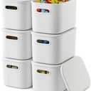 Amazon.com - 6 Pack White Storage Bins with Lids Stackable Storage Container for Organizing, Small Storage Boxes with Handle for Shelves, Cute Organizer Bins for Craft, Snacks, 9.85x6.9x5.7 inch