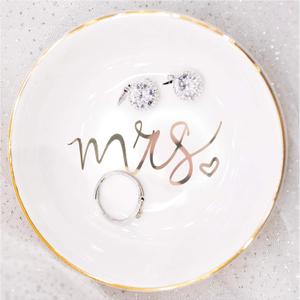 Mrs Jewelry Dish Ceramic Ring Trinket Tray Wedding & Engagement Gift for Mrs Storage
