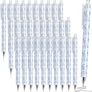 Resurhang 30 Pcs Blue and White Floral Ballpoint Pens 0.5 mm Black Ink Chinoiserie Gel Pens Vintage Aesthetic Retractable Ballpoint Office School Supplies for Bridal Baby Shower Wedding