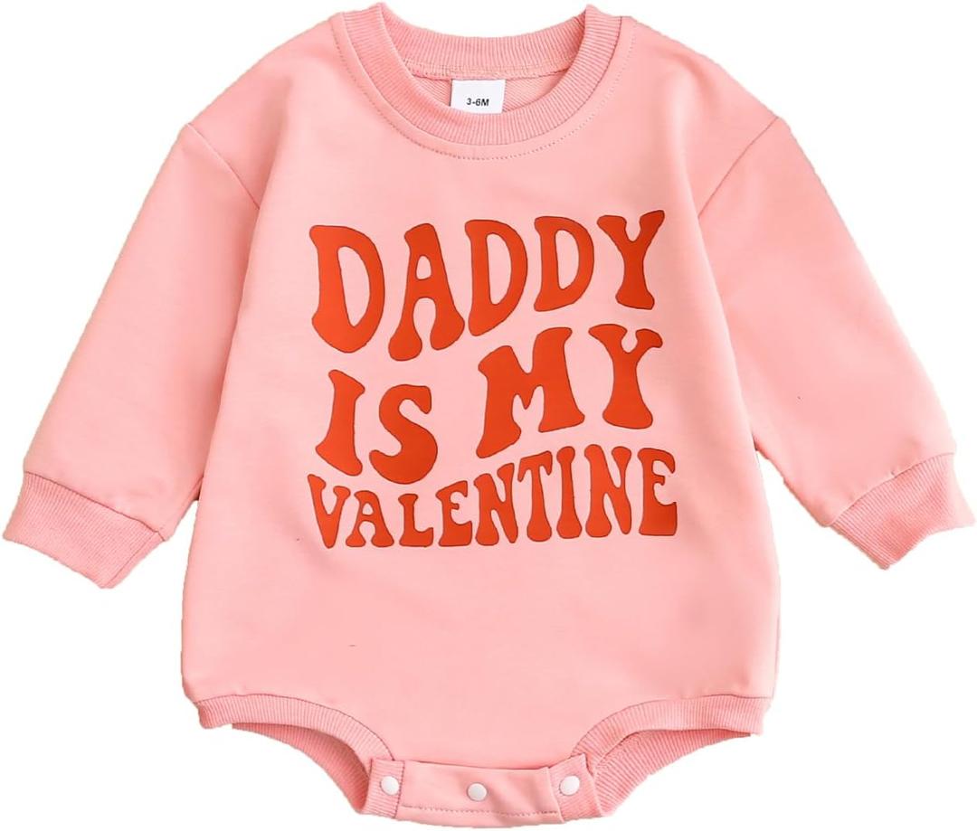 Infant Baby Girl Boy Valentines Outfit Daddy/Mama Is My Valentine Romper Shirt Newborn Valentine's Day Clothes (6-12 Months, Pink Red)