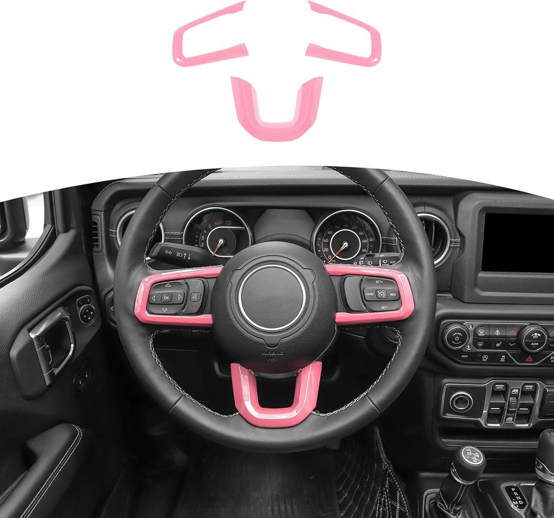 RT-TCZ for Jeep JL Steering Wheel Trim Decal Panel Pink for Jeep Wrangler JL JLU 2018 up for Gladiator JT 2020 up Pink Interior Accessories 3pcs