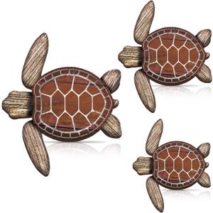 Bucherry 3 Sizes Wooden Sea Turtle Wall Decor Turtle Wall Art Beach Theme Art Decorations Vintage Coastal Ornaments for Pool Home Lake House Bathroom Garden Indoor Outdoor(Brown)