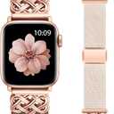 Minyee Magnetic Stretchy Band Compatible with Apple Watch Bands 38/40/41/42/44/45/46/49mm Women Men, Celtic Knot Soft Elastic Nylon Fabric Strap for iWatch Series 11 10 9 8 7 6 5 4 SE/Ultra 3 2 1 (Starlight/Rose Gold)