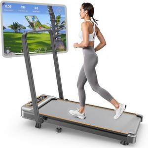 Foldable Treadmill with 8% Incline, Upgrade 3.5HP Low Noise Walking Pad Treadmill with Handle Bar, Trisomy 4 in 1 Portable Under Desk Treadmills for Home/Office, 330 Lbs Capacity, APP & Remote Control (silver)