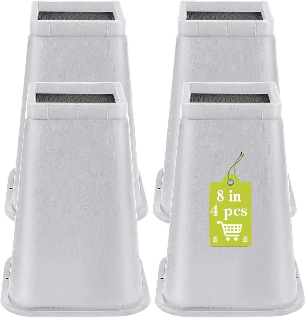 4 Pack Furniture Risers 8 Inch, Bed Risers Heavy Duty for Table Desk Couch Chair Sofa Cabinet Bed Frame Dorm, Square Table Leg Risers Lift Height 8", White