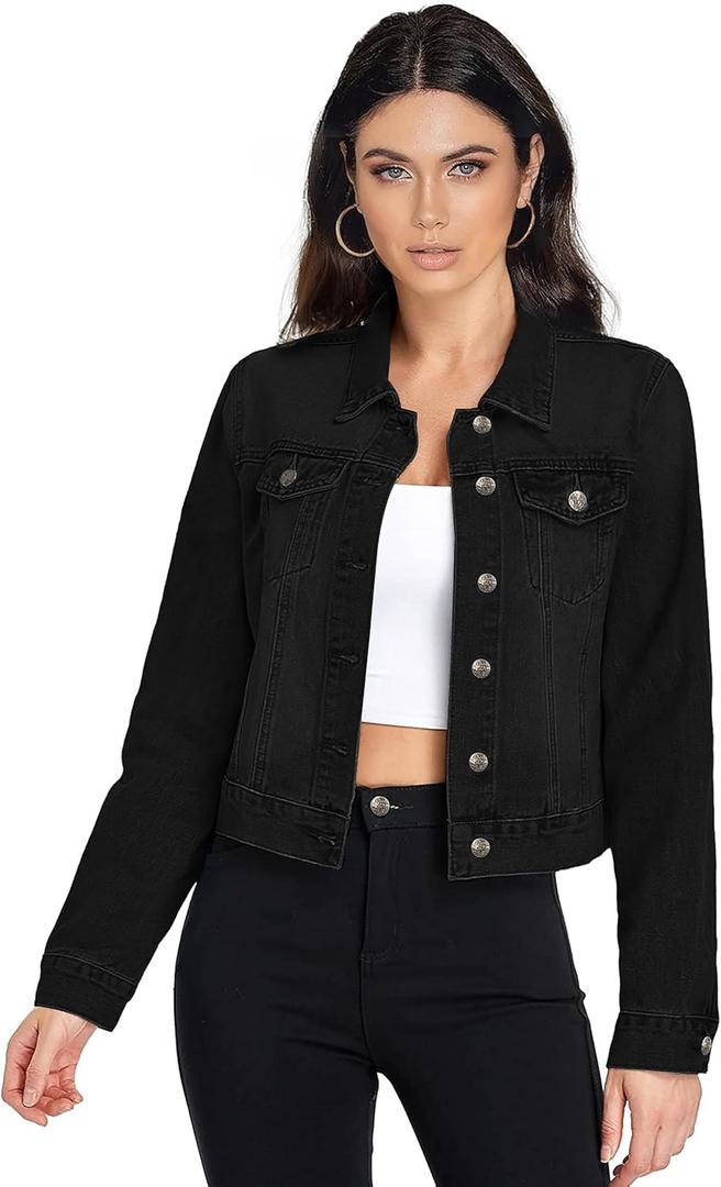 Hybrid & Company Women's Long Sleeve Denim Jackets Basic Button Down Jean Jacket with Pockets (2X, Jk22889-jet Black)