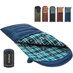 KingCamp Sleeping Bag for Adults, Cold Weather & Warm XL Big and Tall Flannel Sleeping Bags with Compression Sack Portable Waterproof Essentials Gear Accessories for Outdoor Camping, Left Zip