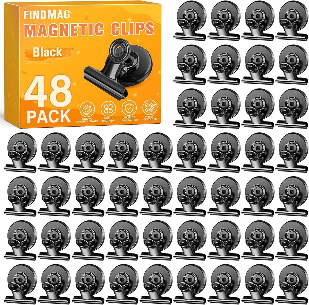 FINDMAG 48 Pack Magnetic Clips for Photo Display, Picture Hanging, Heavy Duty Scratch-Free Magnet Clips for Refrigerator, Sculptural Picture Frame, Metal Fridge Magnets for Whiteboard, Kitchen, Office