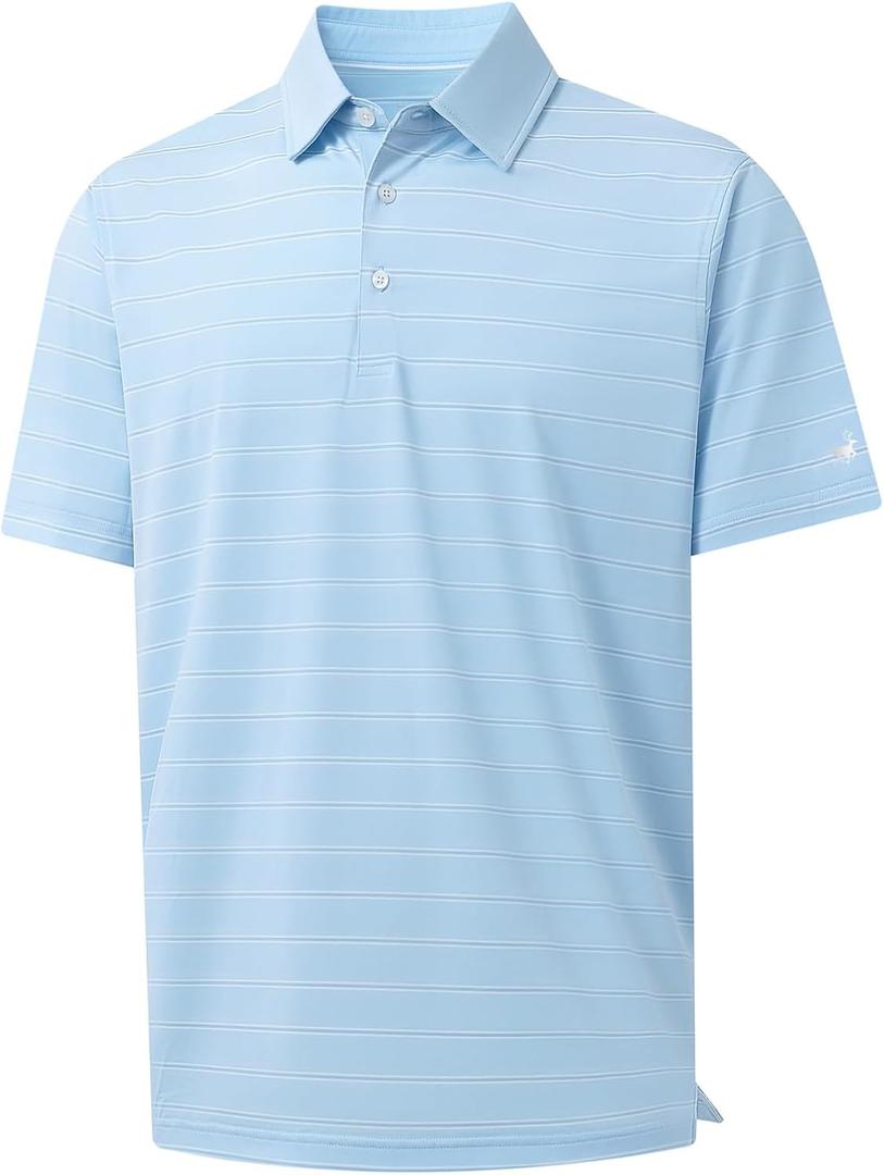Rouen Polo Shirts for Men Dry Fit Performance Heather Stripe Golf Polo Moisture Wicking Lightweight Breathable Golf Shirts (L)