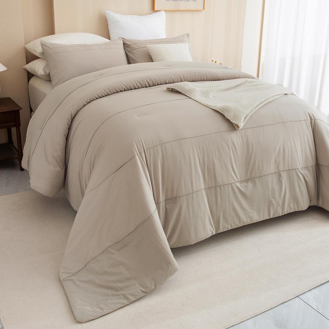 CozyTide Oversized King Comforter 128x120,Cotton Extra Large King Size Bedding Comforter Set,Lightweight Vintage Farmhouse Linen Like Textured Pleated Bedding Set Ultra Soft