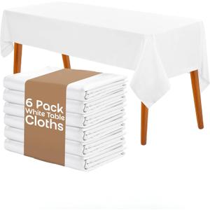 LANE LINEN 6 Pack White Table Cloth 60 x 84 Inch  Stain & Wrinkle-Resistant Rectangular Tablecloth for Dining Table, Banquets & Weddings, Durable Washable Polyester Table Cover