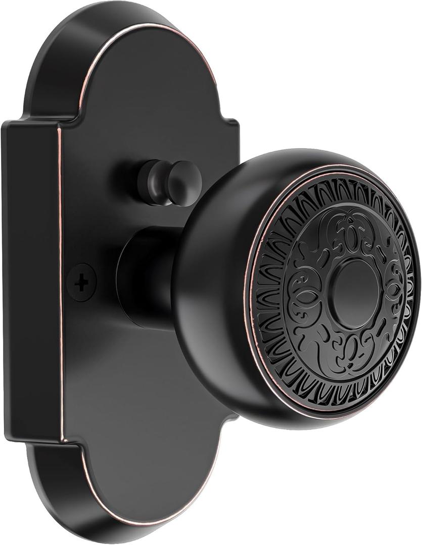 Antique Door Knobs Privacy Door Knobs Interior with Push-Button, Vintage Door Knob with Lock for Bedroom and Bathroom, Zinc Alloy, Oil Rubbed Bronze, 1 Pack