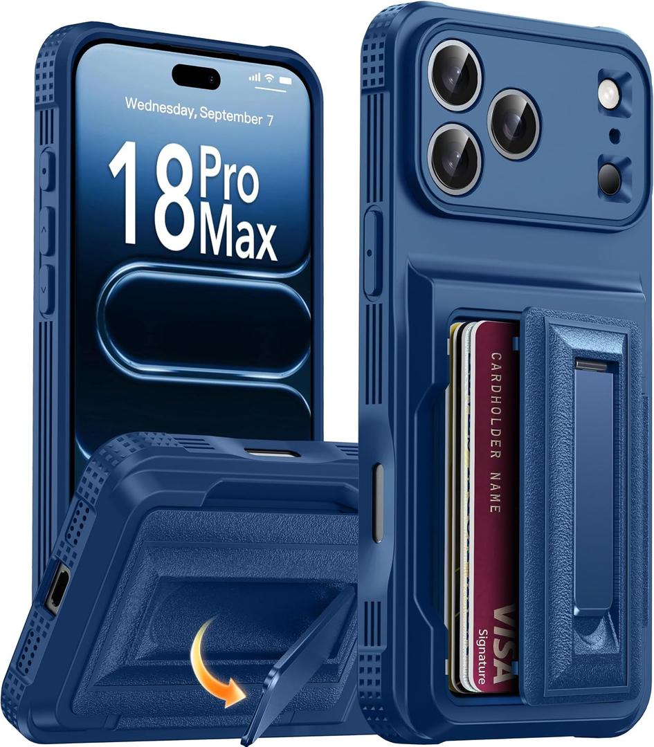 Oterkin for iPhone 18 Pro Max Case with Card Holder & Stand, Blue 6.9"