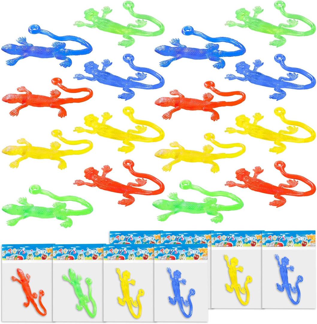 Yeetec 24 Pack Sticky Gecko Stretchy Sticky Lizards Sensory Toys for Kids Birthday Party Favors, Reptile Themed Party Supplies Bag Fillers, Classroom Prizes, Random Color