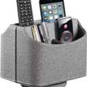 Leather Remote Control Holder 360 Degree Spinning, Desk Organizer for TV Remote Controllers, Caddy,Pen,Calculator,Media Player Storage box (Grey)