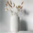 White Vase, Ceramic Ribbed Vase for Flowers and Pampas Grass, 8 Inch Simple Modern Table Vase for Home Office Bedroom, Living Room Kitchen Decor