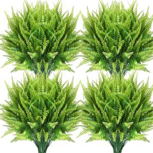 Janinka 10 Pcs Artificial Boston Fern Plants Fake Boston Fern Stems UV Resistant Faux Plants Artificial Outdoor Plastic Bushes Bulk for Hanging Office Porch Window Home Decor
