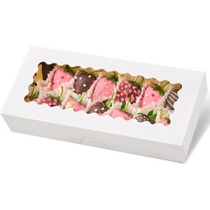 Kucoele 30 PCS Cookie Boxes with Window, 12.5 x 5.5 x 2.5 Inches Bakery Boxes Auto-Popup Treat Boxes for Chocolate Covered Strawberries, Hot Cocoa Bombs, Pastries, Donuts, Muffins