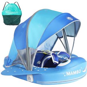 Mambobaby Float with Canopy and Tail New Upgraded Non-Inflatable Baby Pool Float Mambo Float Swim Trainer Solid Infant Swim Float Adjustable Pearl Foam Baby Swim Ring