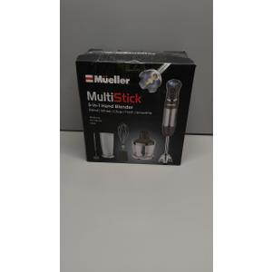 Mueller Multistick 5-in-1 Immersion Blender Handheld, 12 Speed Hand Mixer - Turbo Boost, Heaviest Duty Copper Motor, Titanium Blades Hand Blender, Milk Frother Wand, Whisk, Beaker, Chopper, Grey